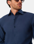 Pelham Admiral Heather Easy-Iron Twill Shirt - navy heather worn detail - OTAA