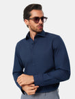 Pelham Admiral Heather Easy-Iron Twill Shirt - navy heather styled detail - OTAA
