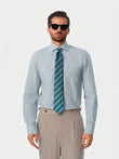 Henley Emerald Stripe Non-Iron Poplin Shirt - emerald stripe styled detail - OTAA