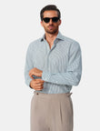 Henley Emerald Stripe Non-Iron Poplin Shirt - emerald stripe poplin outfit view - OTAA