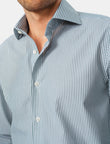 Henley Emerald Stripe Non-Iron Poplin Shirt - emerald stripe worn detail - OTAA