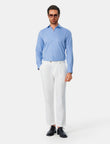 Beaumont Riviera Stripe Non-Iron Dobby Shirt - model wearing blue stripe shirt - OTAA