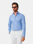 Beaumont Riviera Stripe Non-Iron Dobby Shirt - azure stripe worn detail - OTAA