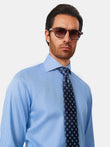 Beaumont Riviera Stripe Non-Iron Dobby Shirt - styled on model, azure and ivory stripe - OTAA