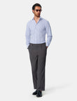 Paxton Sapphire Stripe Non-Iron Poplin Shirt - model wearing sapphire stripe shirt - OTAA