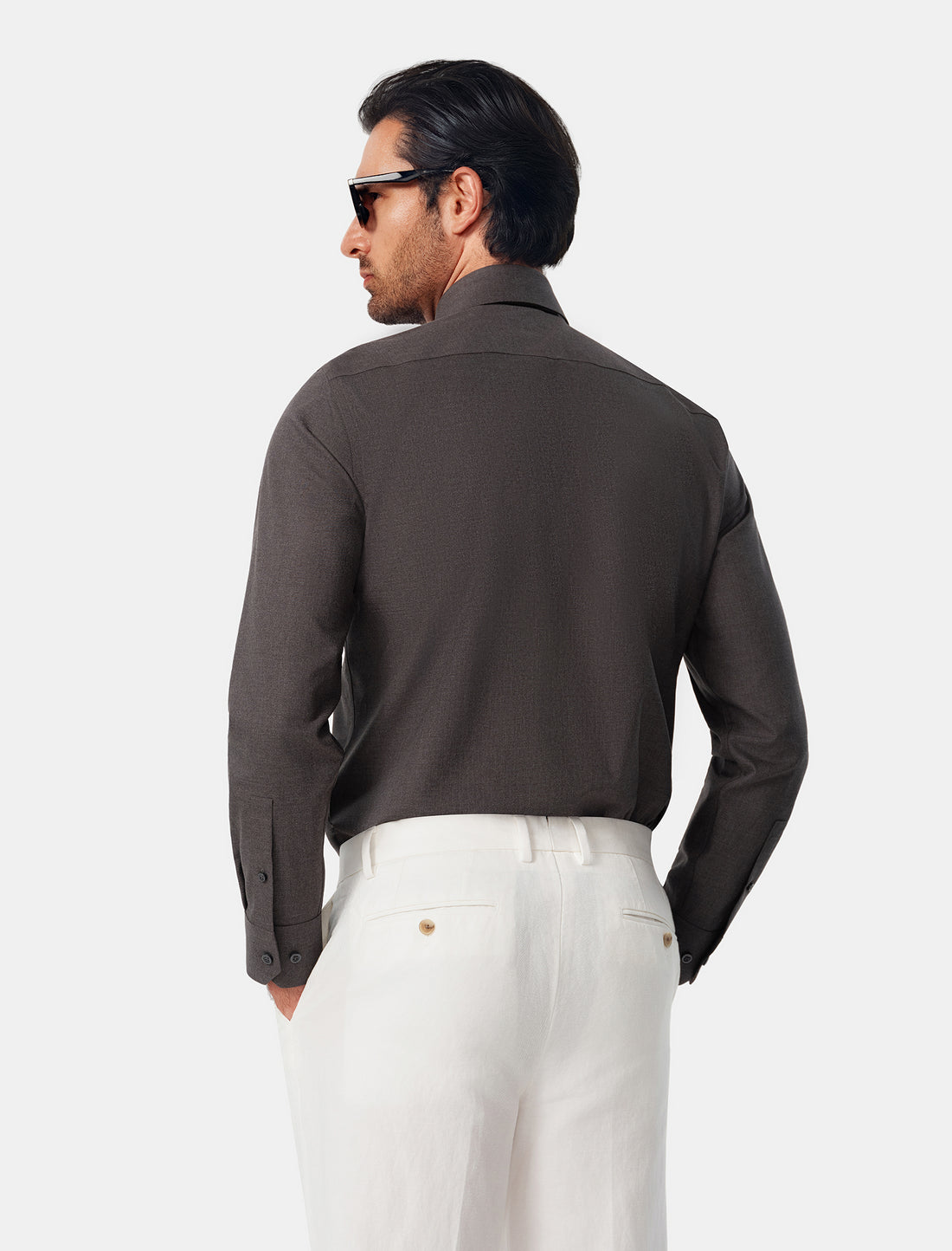 Blackwood Charcoal Heather Easy-Iron Twill Shirt - charcoal shirt lifestyle - OTAA
