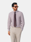 Hartwell Cognac Stripe Non-Iron Poplin Shirt - cognac stripe worn view - OTAA