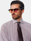Hartwell Cognac Stripe Non-Iron Poplin Shirt - cognac stripe styled outfit - OTAA