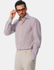 Hartwell Cognac Stripe Non-Iron Poplin Shirt - cognac stripe styled detail - OTAA
