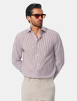 Hartwell Cognac Stripe Non-Iron Poplin Shirt - cognac stripe poplin outfit view - OTAA