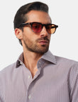 Hartwell Cognac Stripe Non-Iron Poplin Shirt - cognac stripe worn detail - OTAA