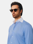 Beaufort Riviera French Cuff Non-Iron Dobby Shirt - azure stripe worn detail - OTAA