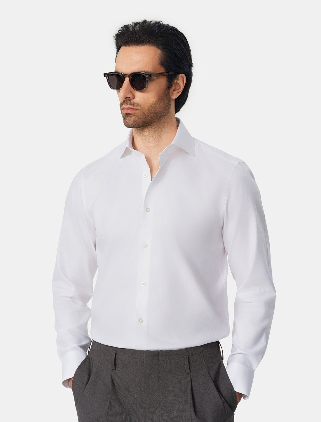 Windsor Royal White Non-Iron Dobby Shirt - white dobby styled detail - OTAA
