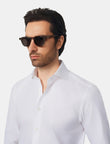 Windsor Royal White Non-Iron Dobby Shirt - white dobby worn detail - OTAA