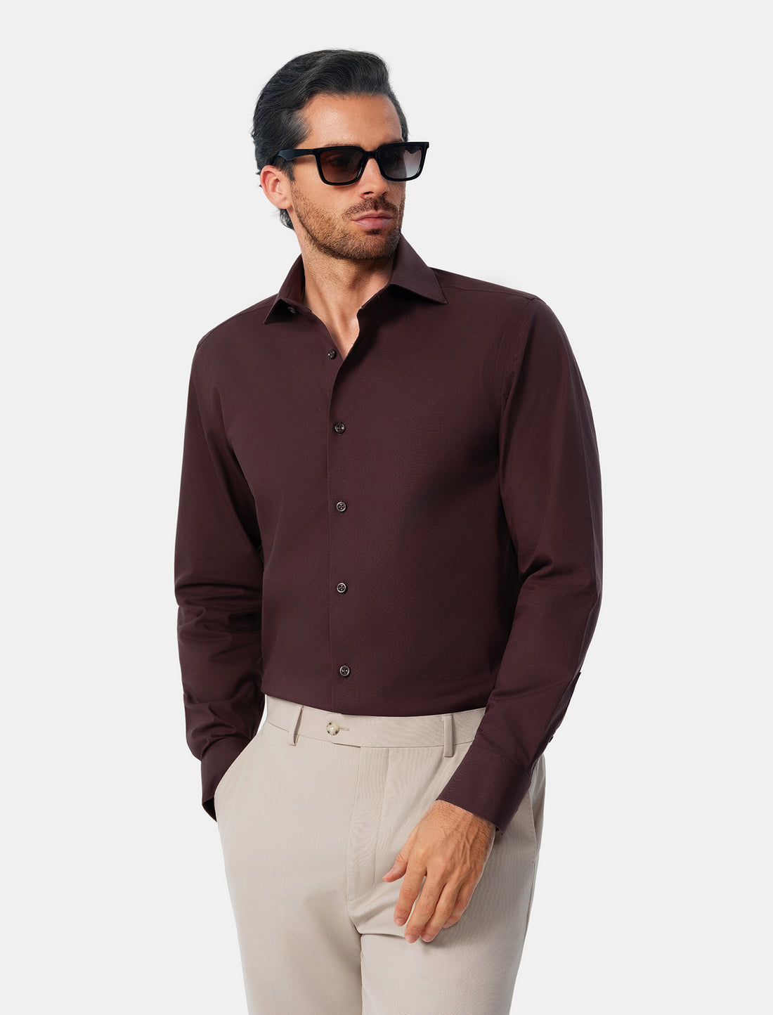 Carlisle Espresso Non-Iron Oxford Shirt - espresso brown shirt additional view - OTAA