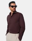 Carlisle Espresso Non-Iron Oxford Shirt - espresso oxford styled detail - OTAA
