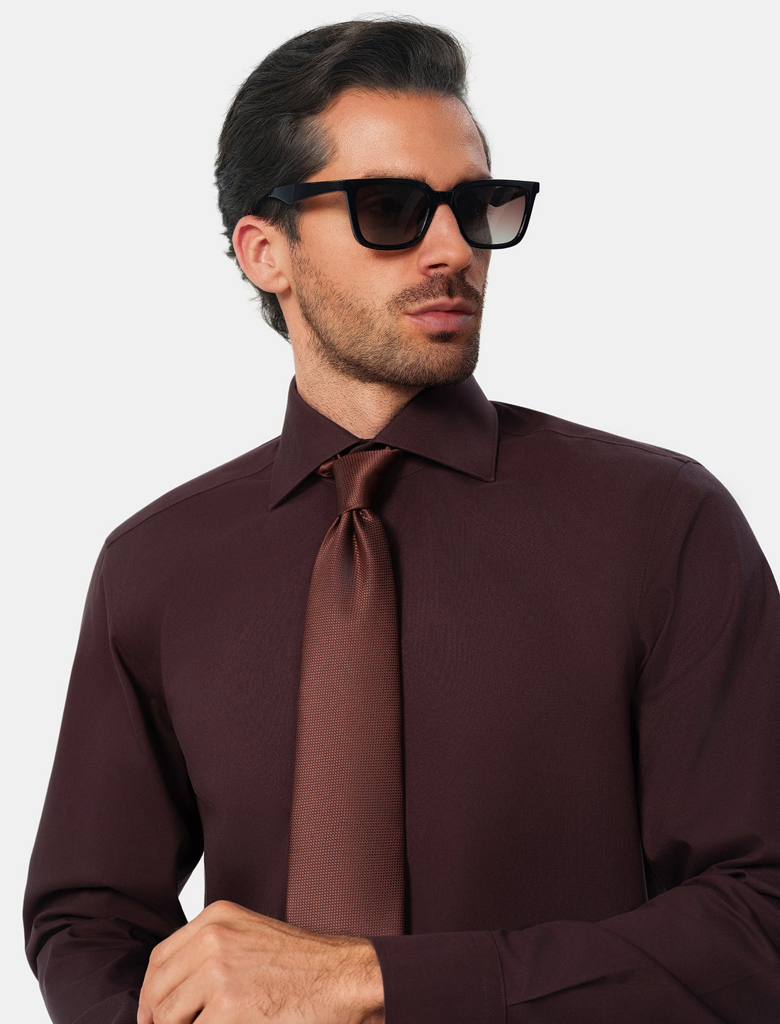 Carlisle Espresso Non-Iron Oxford Shirt - espresso brown shirt lifestyle - OTAA