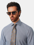 Pemberton Onyx Stripe Easy-Iron Twill Shirt - styled on model, onyx and ivory stripe - OTAA