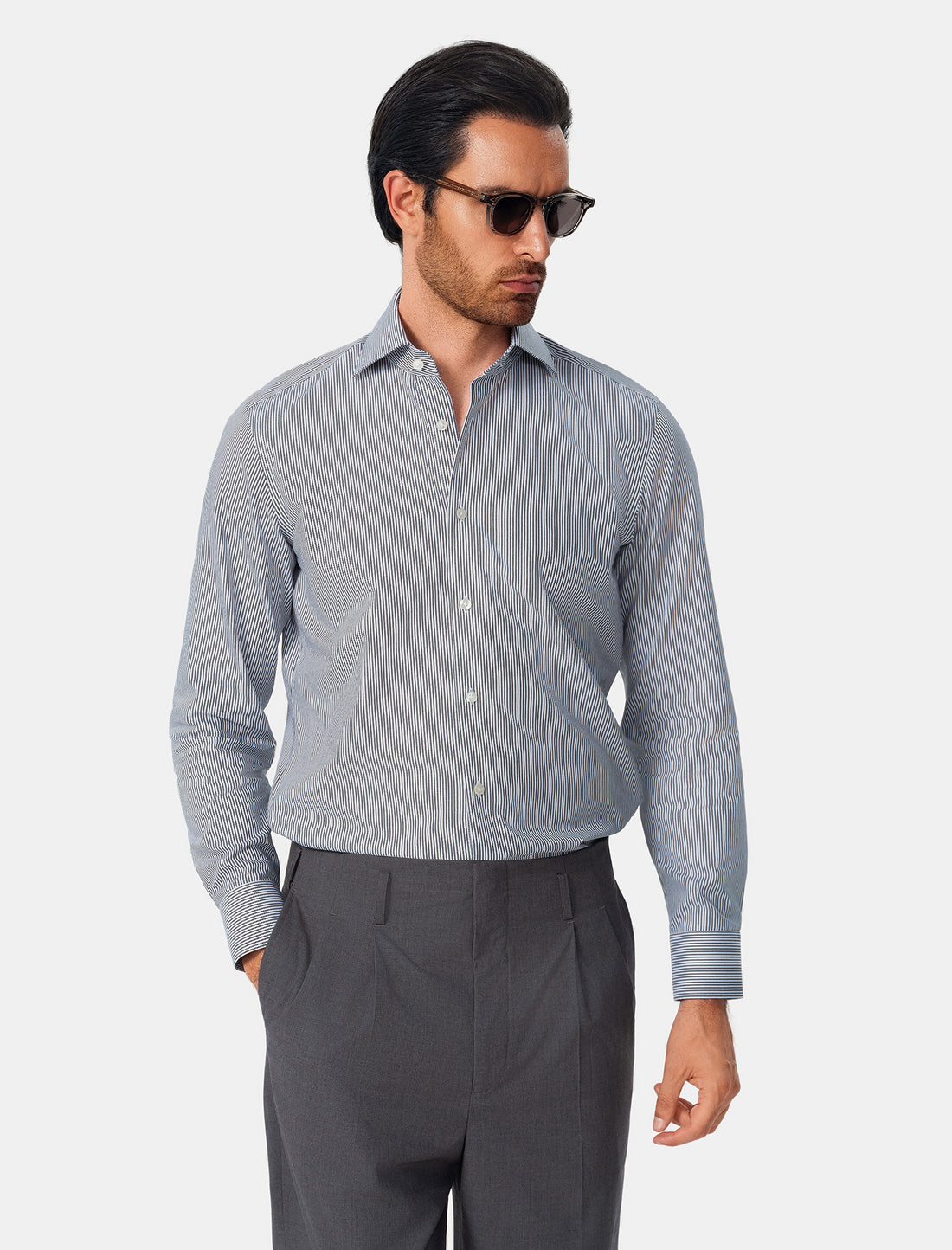Pemberton Onyx Stripe Easy-Iron Twill Shirt - onyx stripe styled detail - OTAA