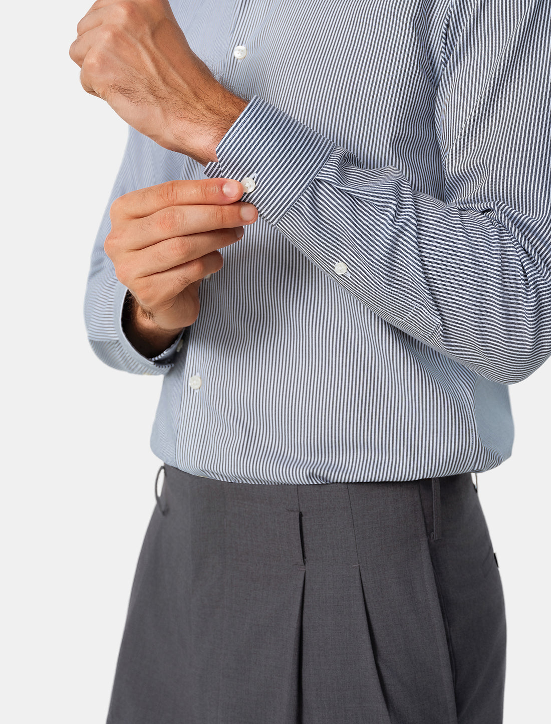 Pemberton Onyx Stripe Easy-Iron Twill Shirt - onyx stripe twill outfit view - OTAA