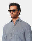 Pemberton Onyx Stripe Easy-Iron Twill Shirt - onyx stripe worn detail - OTAA