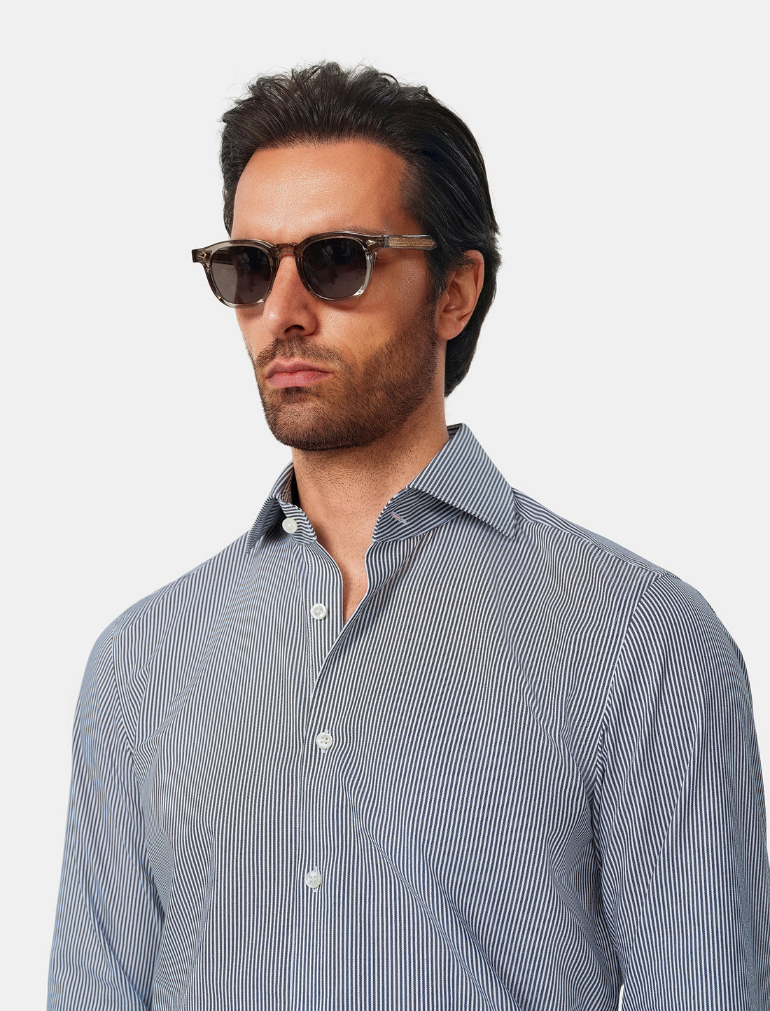 Pemberton Onyx Stripe Easy-Iron Twill Shirt - onyx stripe worn detail - OTAA