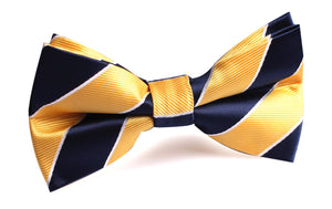 Yellow and Navy Blue Striped Bow Tie
