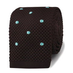 Bistre Brown with Powder Blue Polkadot Knitted Tie