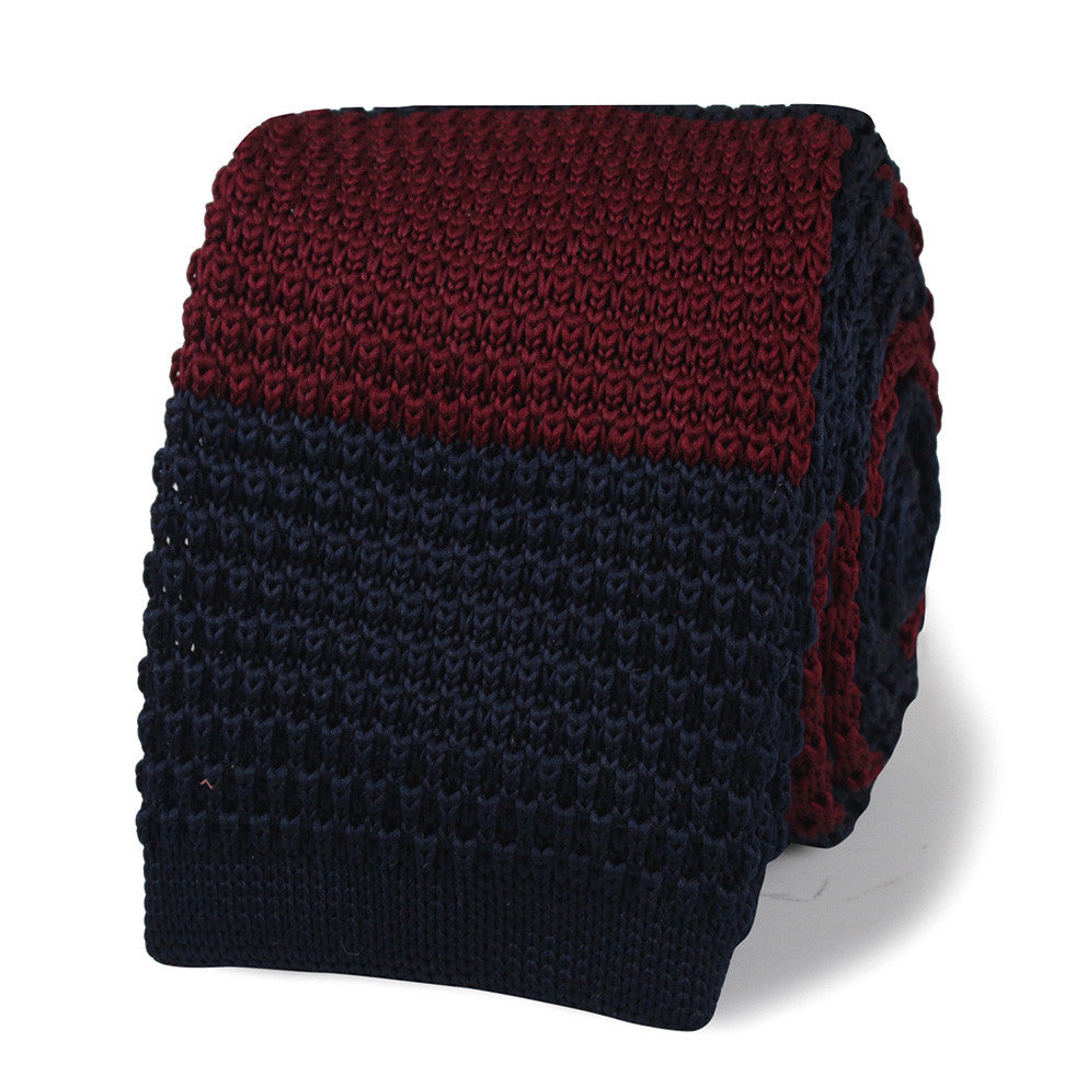 Lemmon Navy Blue & Maroon Striped Knitted Tie