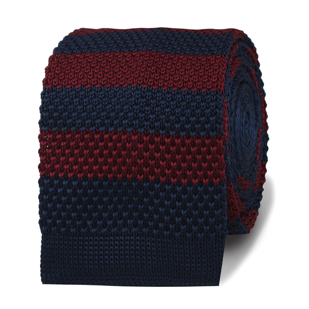 Madsen Burgundy & Navy Blue Striped Knitted Tie