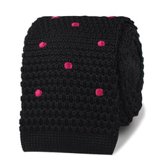DeVito Black with Pink Polkadots Knitted Tie