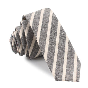 Adana Black Chalk Stripe Linen Skinny Tie