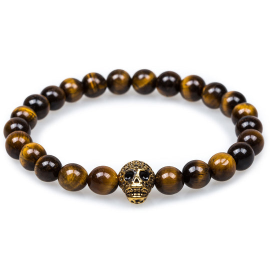 Amazonian Yellow Tiger's Eye Gold Skull Bracelet