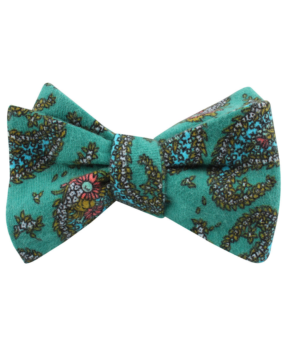 Amer Fort Teal Paisley Self Bow Tie Folded Up