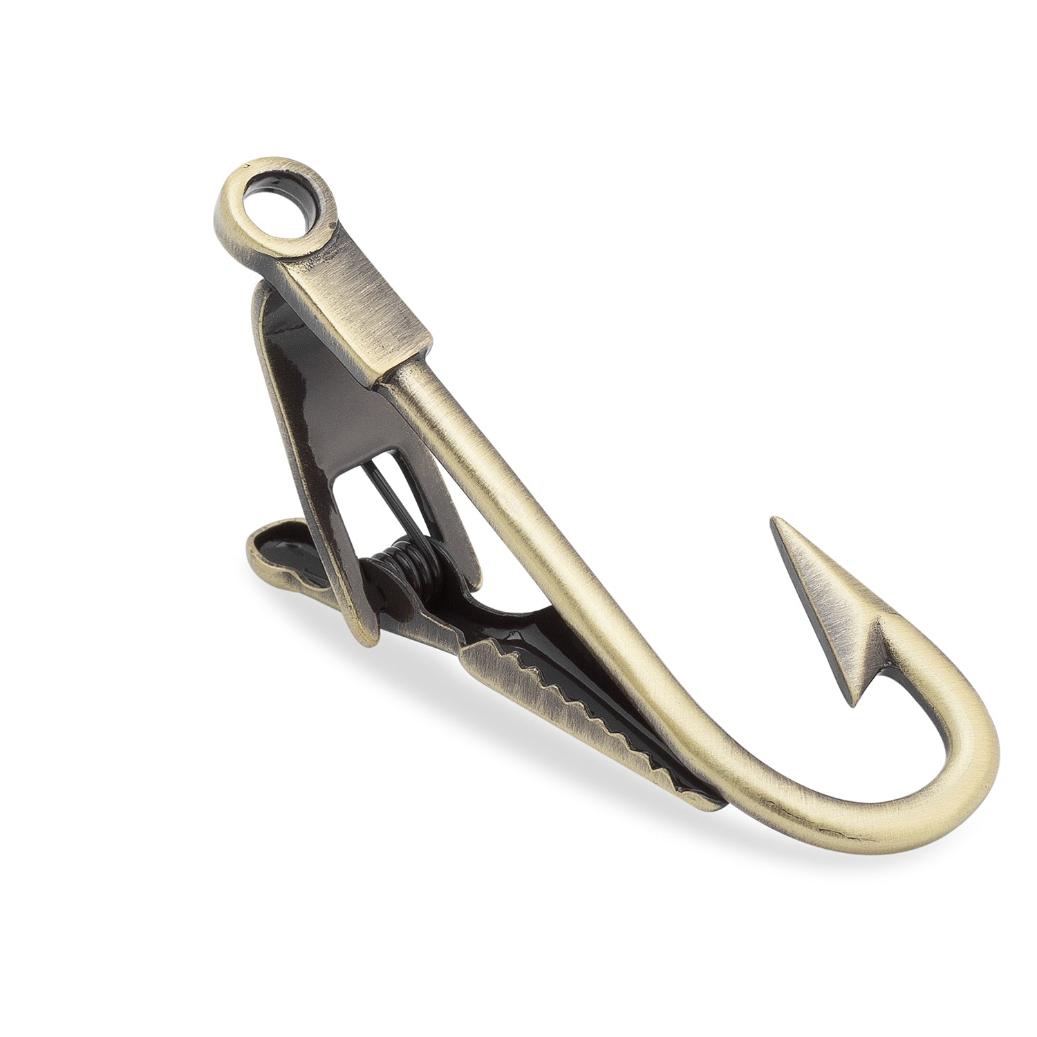 Antique Brass Fishhook Tie Bar | Fisherman Fishing Hook Clasp Tie Clip