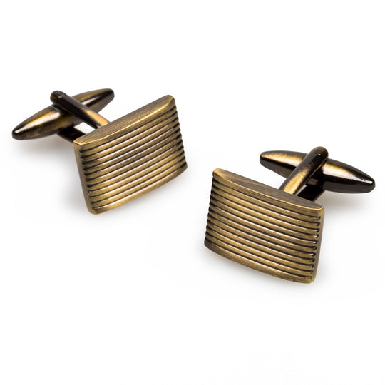 Antique Brass Rectangle Groove Cufflinks
