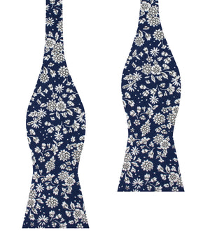 Aomori Navy Blue White Floral Self Bow Tie