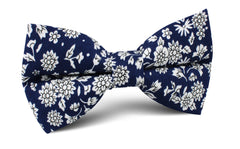 Aomori Navy Blue White Floral Bow Tie