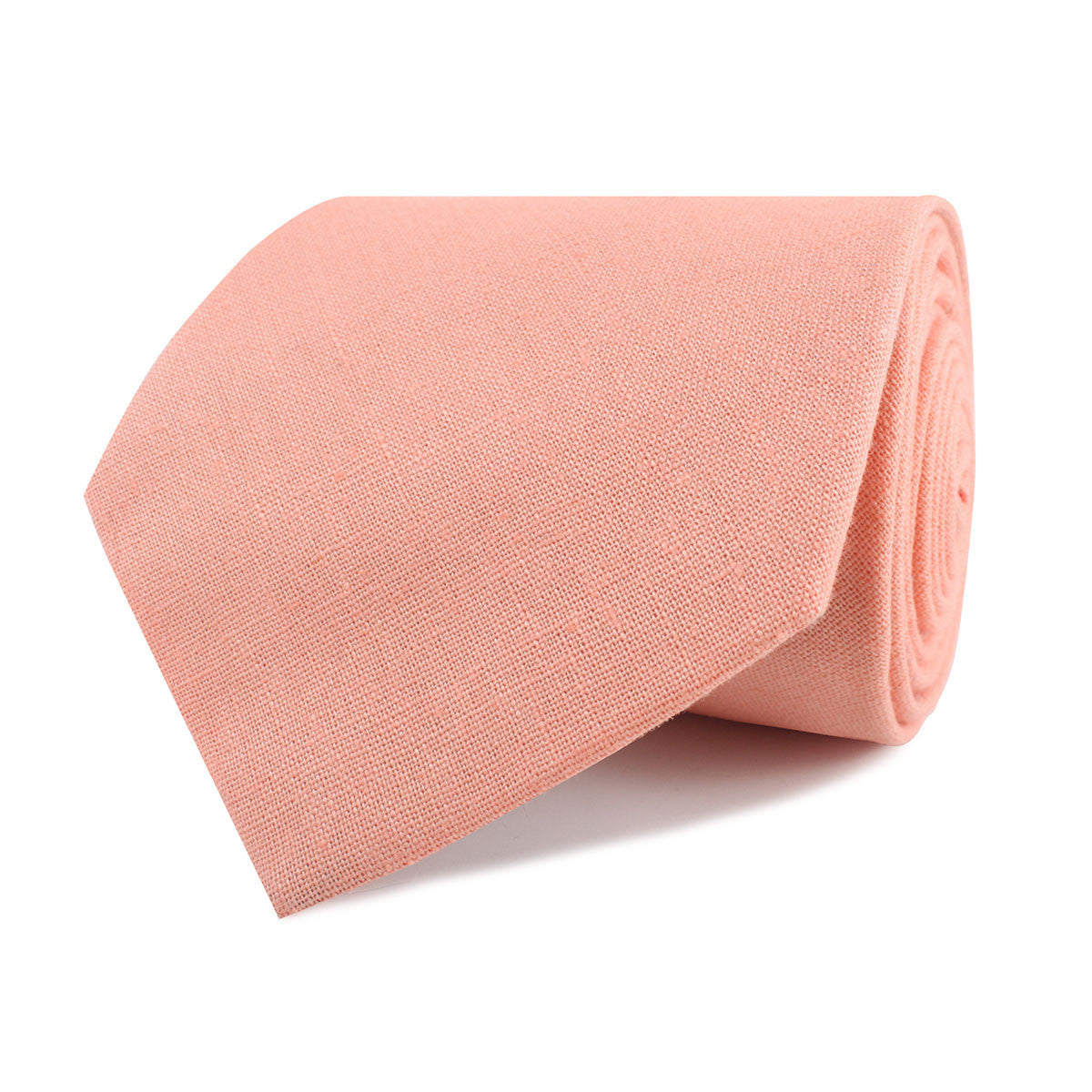 Apricot Peach Slub Linen Necktie Front Roll