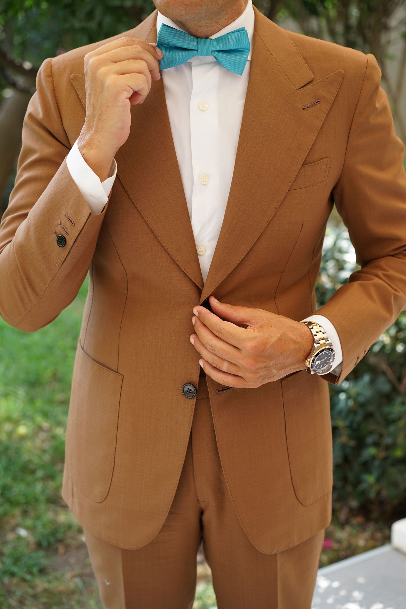 Aqua Blue Malibu Weave Bow Tie Turquoise Men's Bowtie OTAA