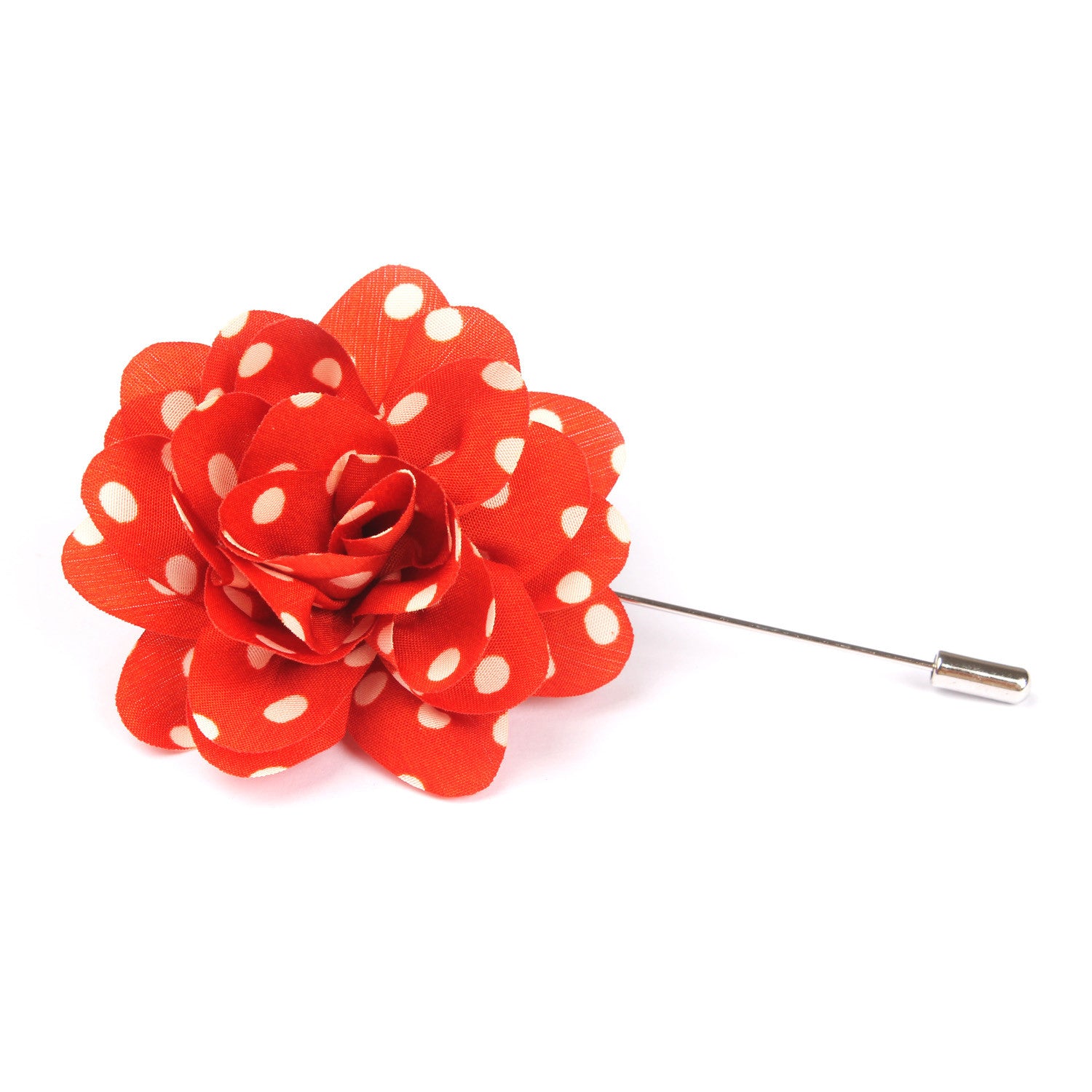 Arancione Orange Lapel Flower With White Polka Dots Pin Front Boutonniere