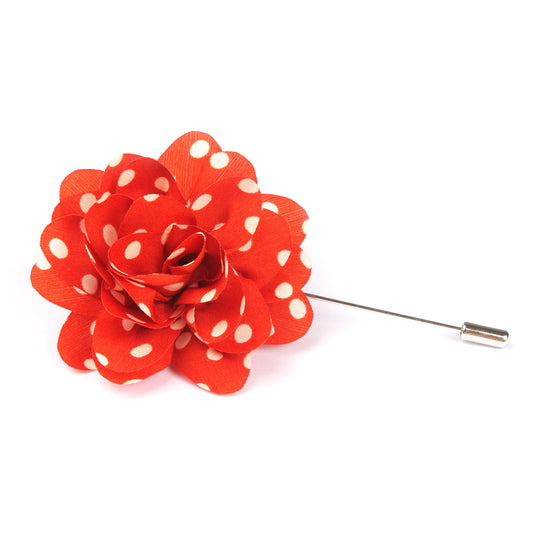 Arancione Orange Lapel Flower With White Polka Dots
