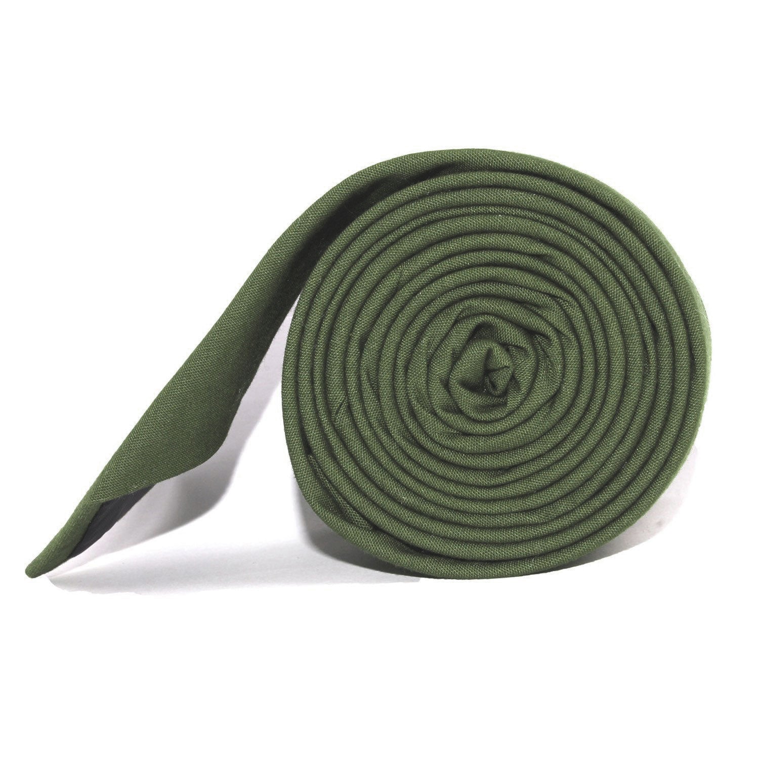 Army Green Cotton Necktie Side Roll