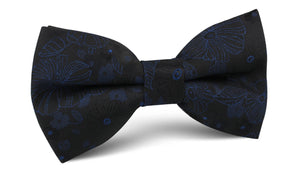 Asagao Midnight Blue-Black Floral Bow Tie