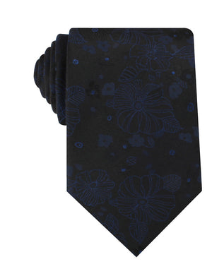 Asagao Midnight Blue-Black Floral Necktie