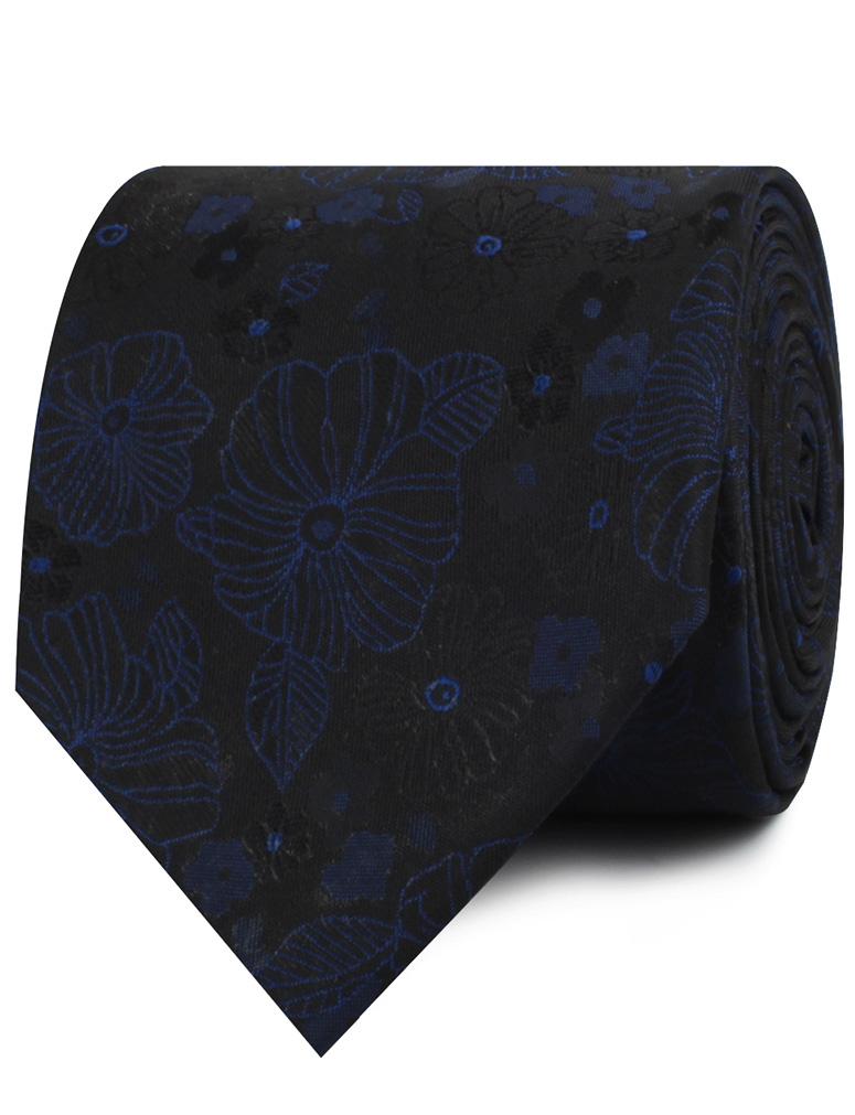 Asagao Midnight Blue-Black Floral Neckties