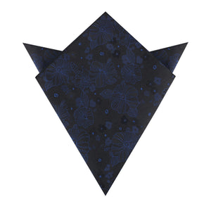 Asagao Midnight Blue-Black Floral Pocket Square