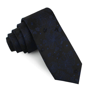 Asagao Midnight Blue-Black Floral Skinny Tie