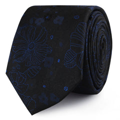 Asagao Midnight Blue-Black Floral Skinny Ties
