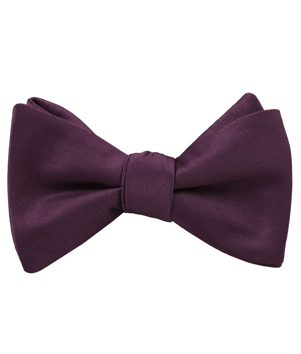 Aubergine Purple Satin Self Tied Bow Tie
